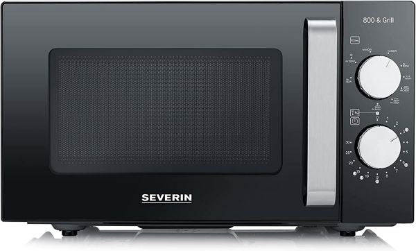 Severin forno a microonde 2 in 1 con fondo in ceramica e grill, capacitÃ  20 l, forno a microonde per scongelare e riscaldare, con grande superficie utile per stoviglie quadrate, nero/acciaio inox, mw 7762