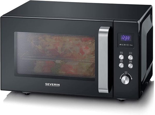 Severin forno a microonde 2 in 1 con fondo in ceramica e grill, capacitÃ  20 l, forno a microonde per scongelare e riscaldare, con grande superficie utile per stoviglie quadrate, nero/acciaio inox, mw 7763