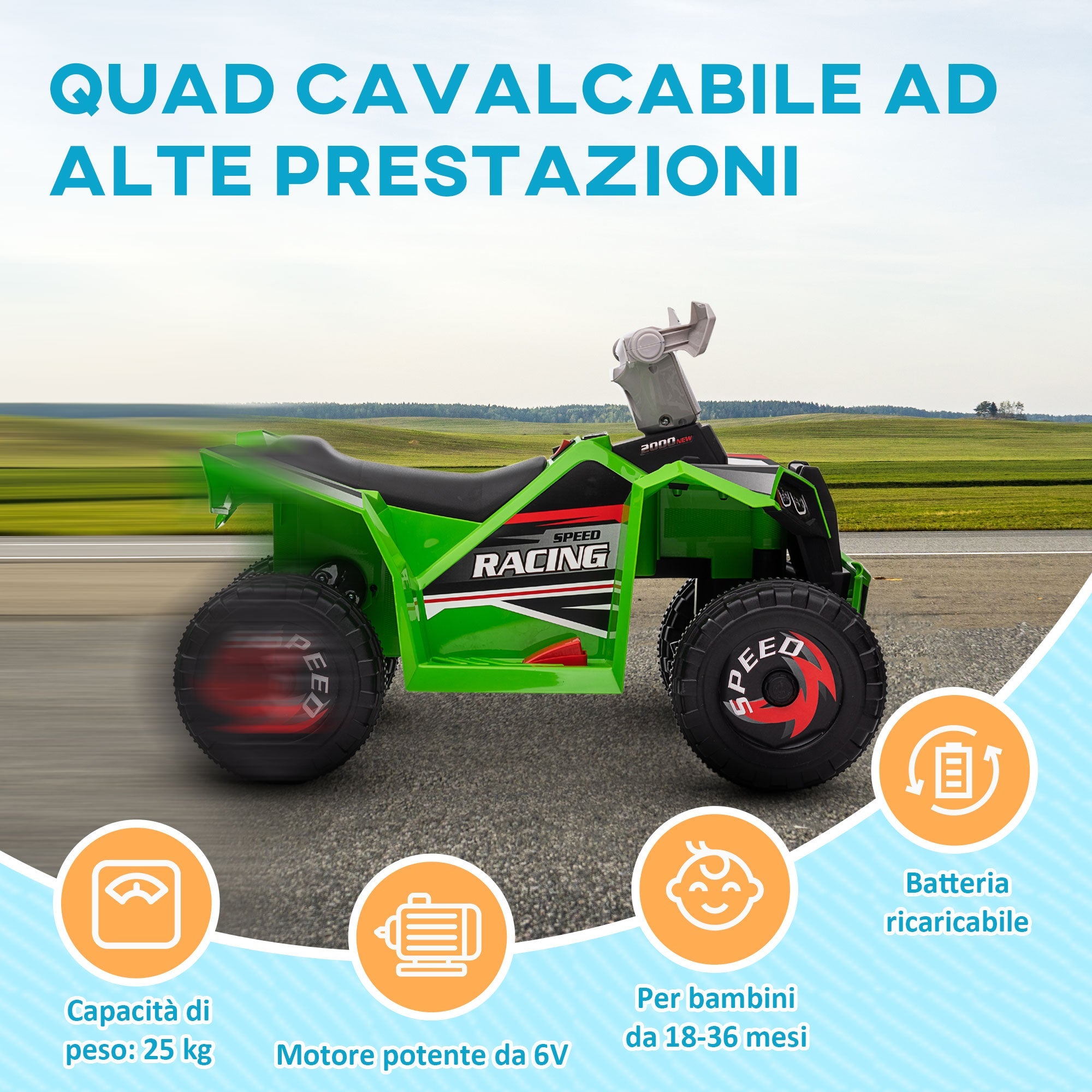 Mini Quad Elettrico per Bambini 6V Verde Grigio e Nero