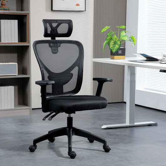 Sedia da Ufficio Ergonomica con Altezza Regolabile Supporto Lombare e Poggiatesta 66x61x106-116 cm  Nero