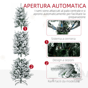 Albero di Natale Artificiale Innevato 225 cm 988 Rami Apertura Automatica Verde