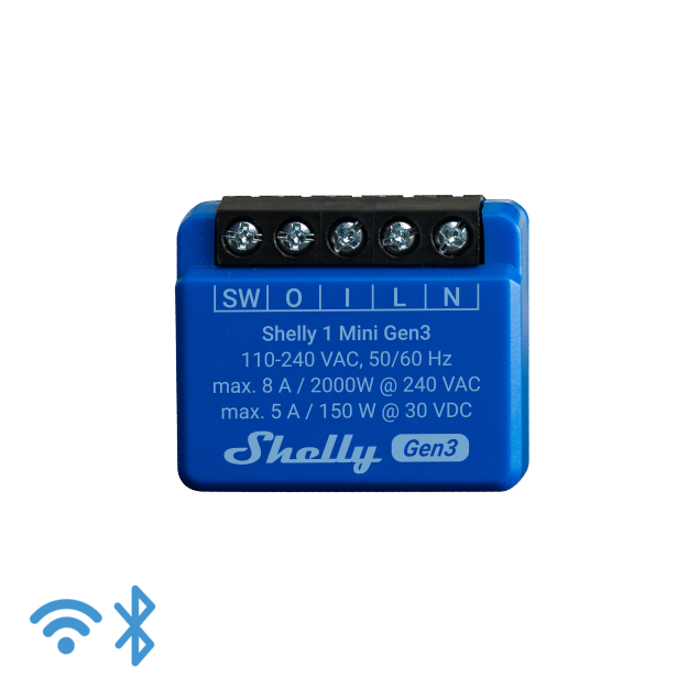 Shelly 1 Mini Gen 3 Relè WiFi e Bluetooth 1 Canale 8A automatizzazione di luci e pulsanti Contatti a Secco