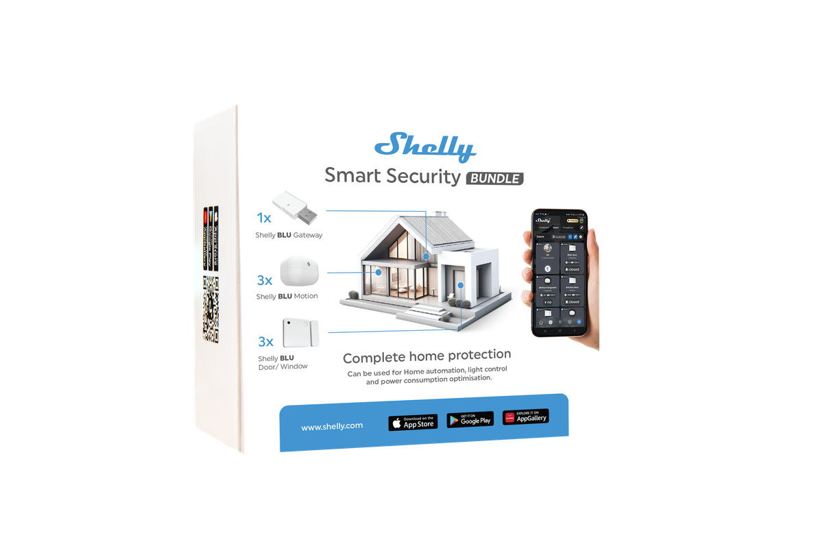 Shelly Smart Blu Security Bundle, Dispositivi Bluetooth per Monitorare il Movimento e Configurare Zone di Allarme, Apertura Chiusura Porte o Finestre