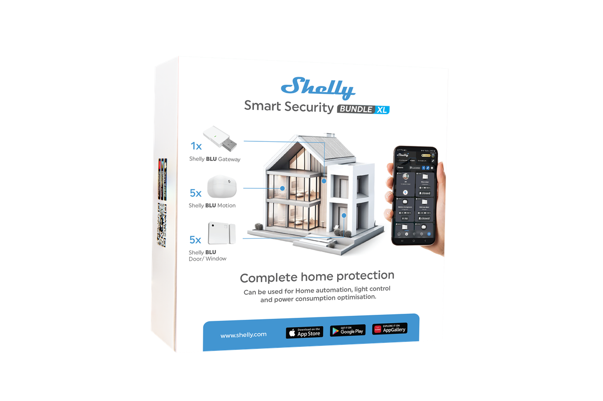 Shelly Smart Gran Blu Security Bundle, Dispositivi Bluetooth per Monitorare il Movimento e Configurare Zone di Allarme, Apertura Chiusura Porte o Finestre