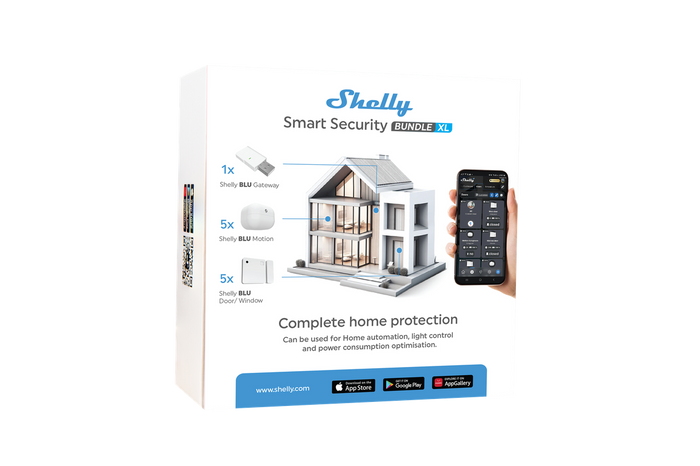 Shelly Smart Gran Blu Security Bundle, Dispositivi Bluetooth per Monitorare il Movimento e Configurare Zone di Allarme, Apertura Chiusura Porte o Finestre