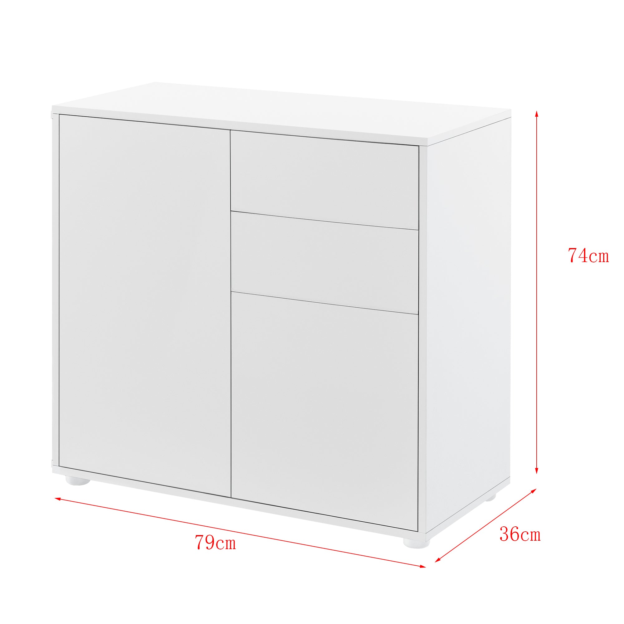 Comò con 2 ante e 2 Cassetti con Apertura Push-to-Open 74 x 79 x 36 cm Mobiletto Multiuso per Camera / Ufficio - Bianco