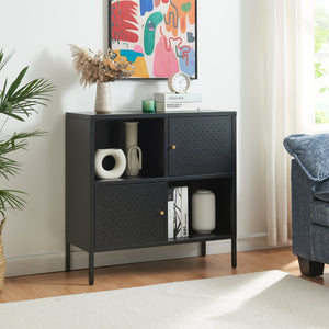 Credenza Comò Janakkala in Acciaio 80 x 35 x 80 cm - Nero [en.casa]