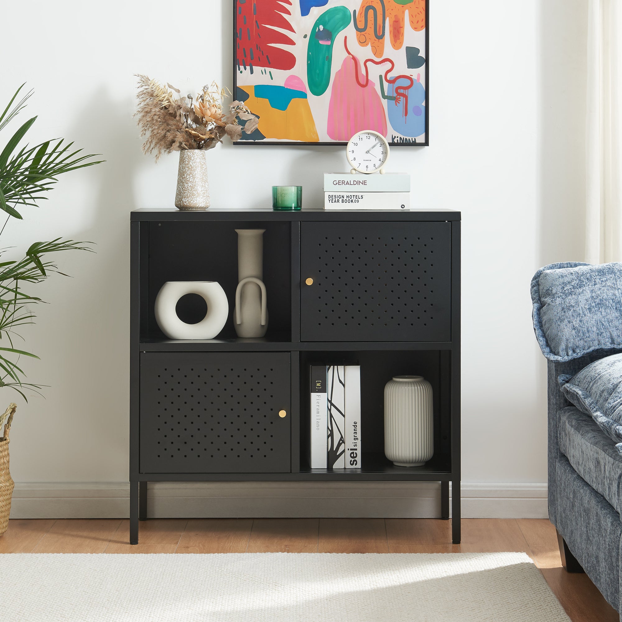 Credenza Comò Janakkala in Acciaio 80 x 35 x 80 cm - Nero [en.casa]