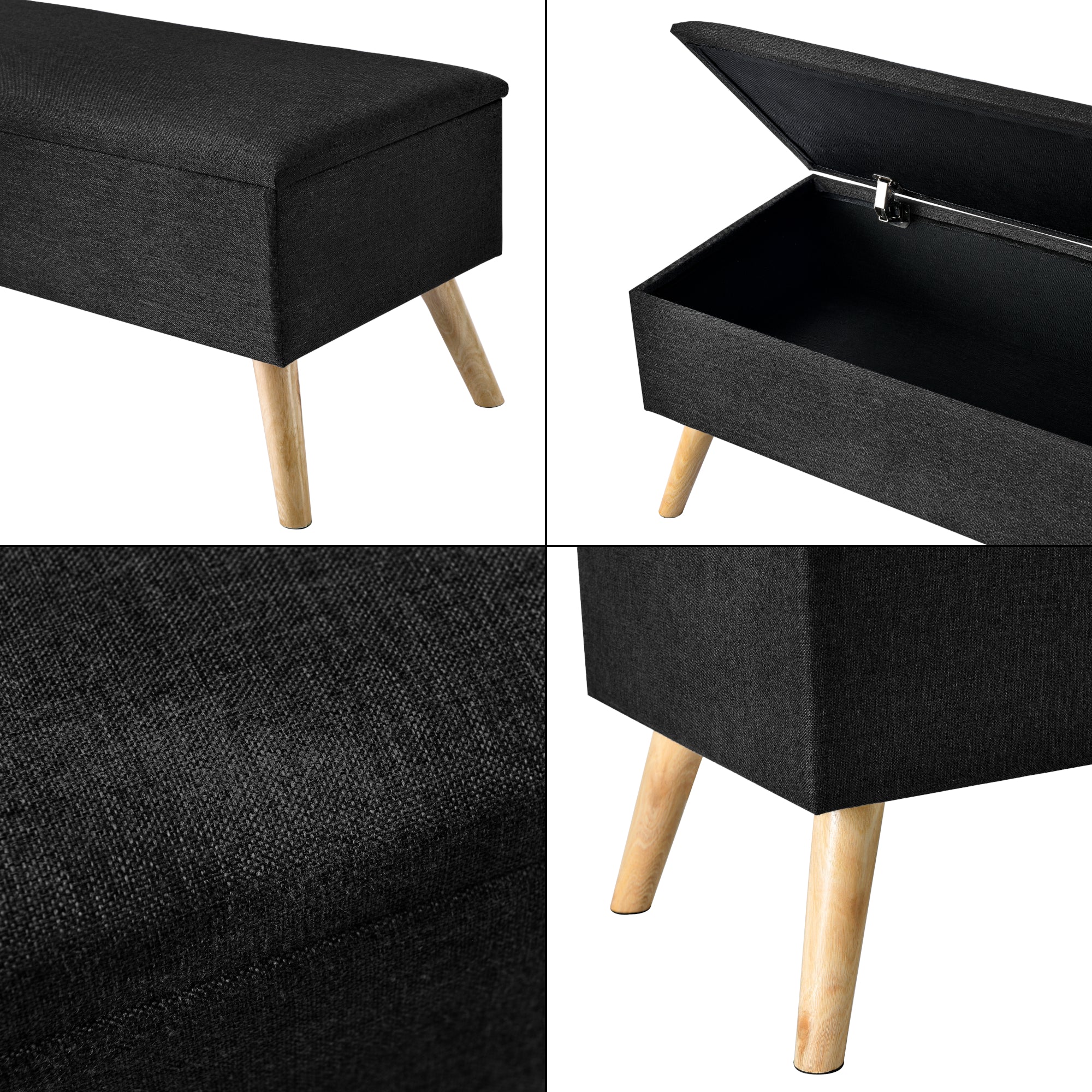 Panca Contenitore Salford Cassapanca Fondoletto 79 x 39,5 x 39,5 cm Nero [en.casa]