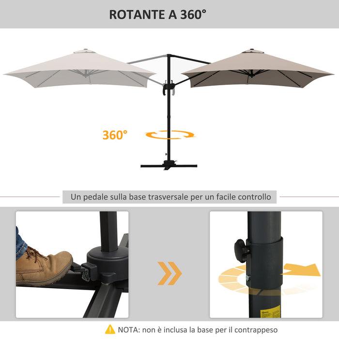 Ombrellone da Giardino Decentrato 3x3 m 8 Stecche Pedale e Manovella in Alluminio e Poliestere Khaki