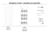 Scarpiera Salvaspazio 4 Ante con Specchio 1 Cassetto 20 Paia 63x164x29 cm Noce Stelvio