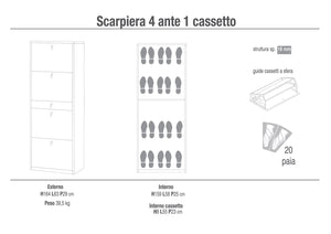 Scarpiera Salvaspazio 4 Ante 1 Cassetto 20 Paia 63x164x29 cm Noce Stelvio