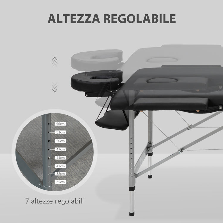 Lettino Massaggi Portatile 186x71x62-83 cm in Similpelle Nero