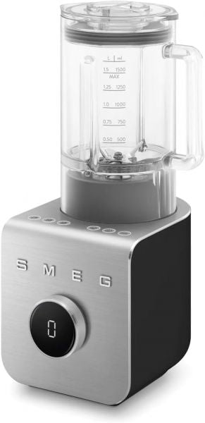 Smeg, frullatore ad alte prestazioni blc01blmeu, con accessori inclusi e funzione pulse, 5 programmi preimpostati, 9 livelli di velocità, 2 modalità, caraffa rimovibile, potenza 1400w, nero