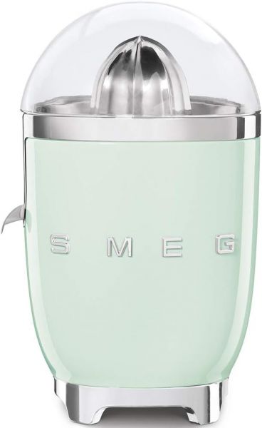 Smeg, spremiagrumi elettrico cjf01pgeu, spremitura a pressione manuale, beccuccio antigoccia e cono universale, base antiscivolo, avvolgicavo integrato, 70w, verde pastello