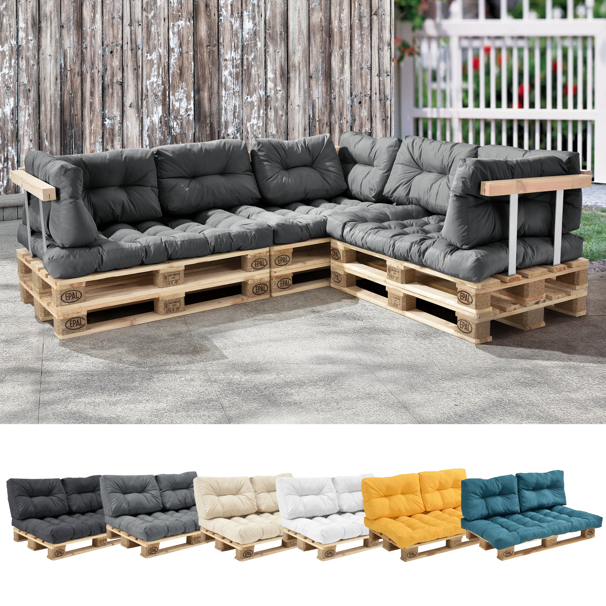 [en.casa] 1x Cuscino sedile per divano paletta euro  [grigio chiaro] cuscini per palette supporto In/Outdoor mobili