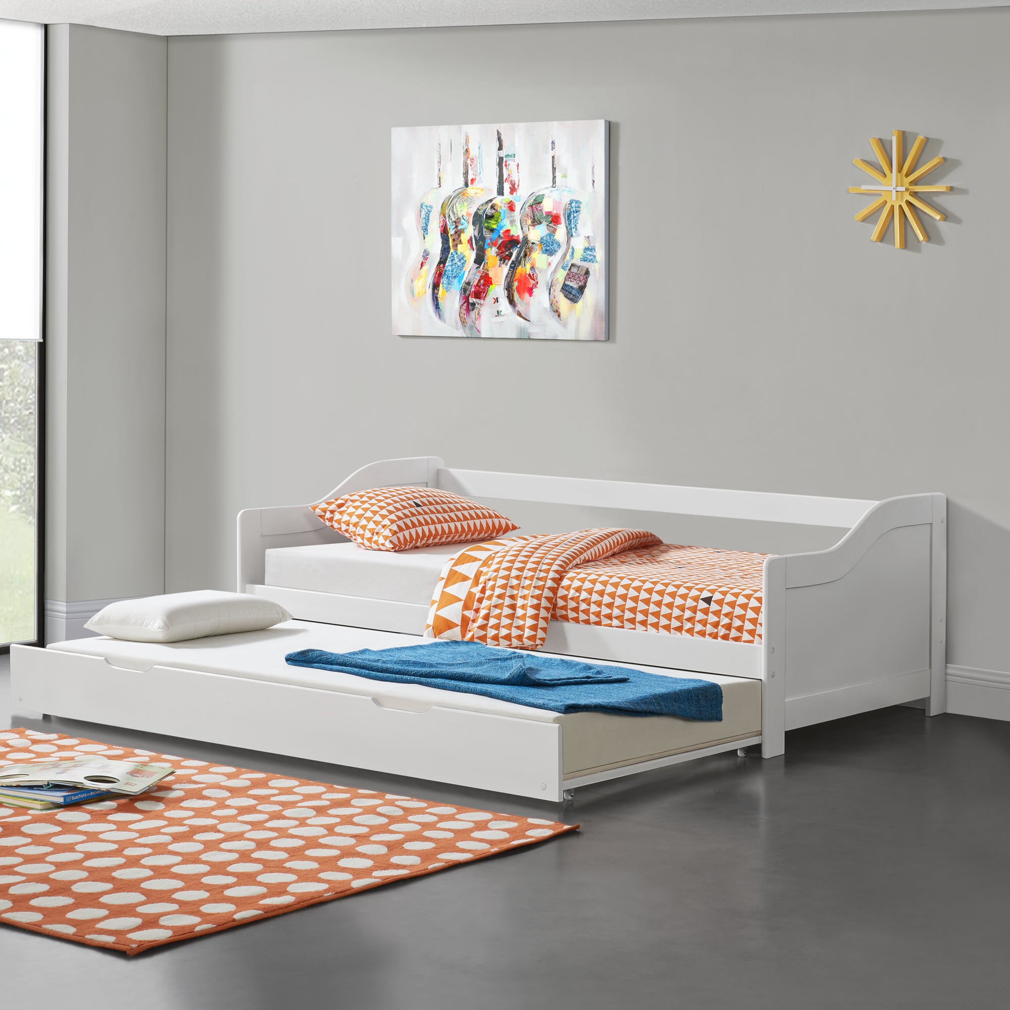 [en.casa] Divano con Secondo Letto Estraibile 2 Posti Letto 2 Letti Singoli Bianco 90 x 200 cm