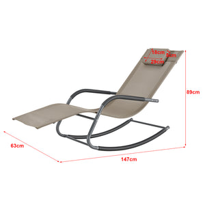 Set di 2 Lettini Prendisole a Dondolo con Cuscino Poggiatesta Rimovibile, 2 Sedie a Sdraio Oscillante per