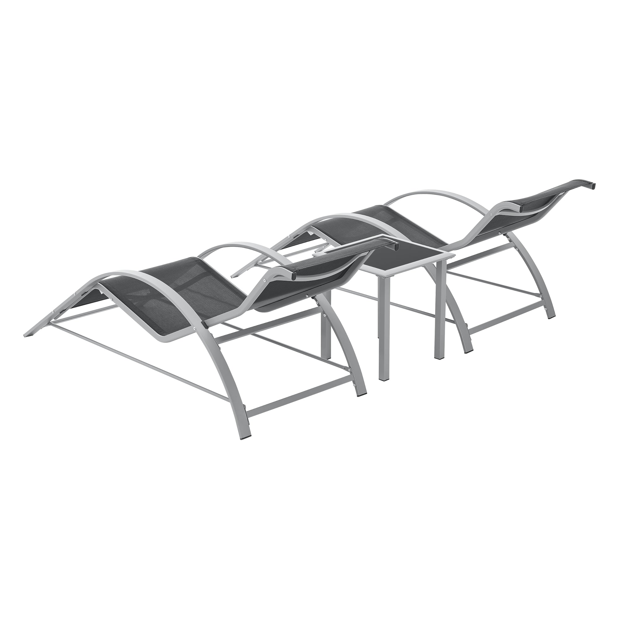 Set di Arredo Esterno 'Binetto' Compreso di 2 Lettini Prendisole e 1 Tavolino Basso - Grigio/Nero [en.casa]