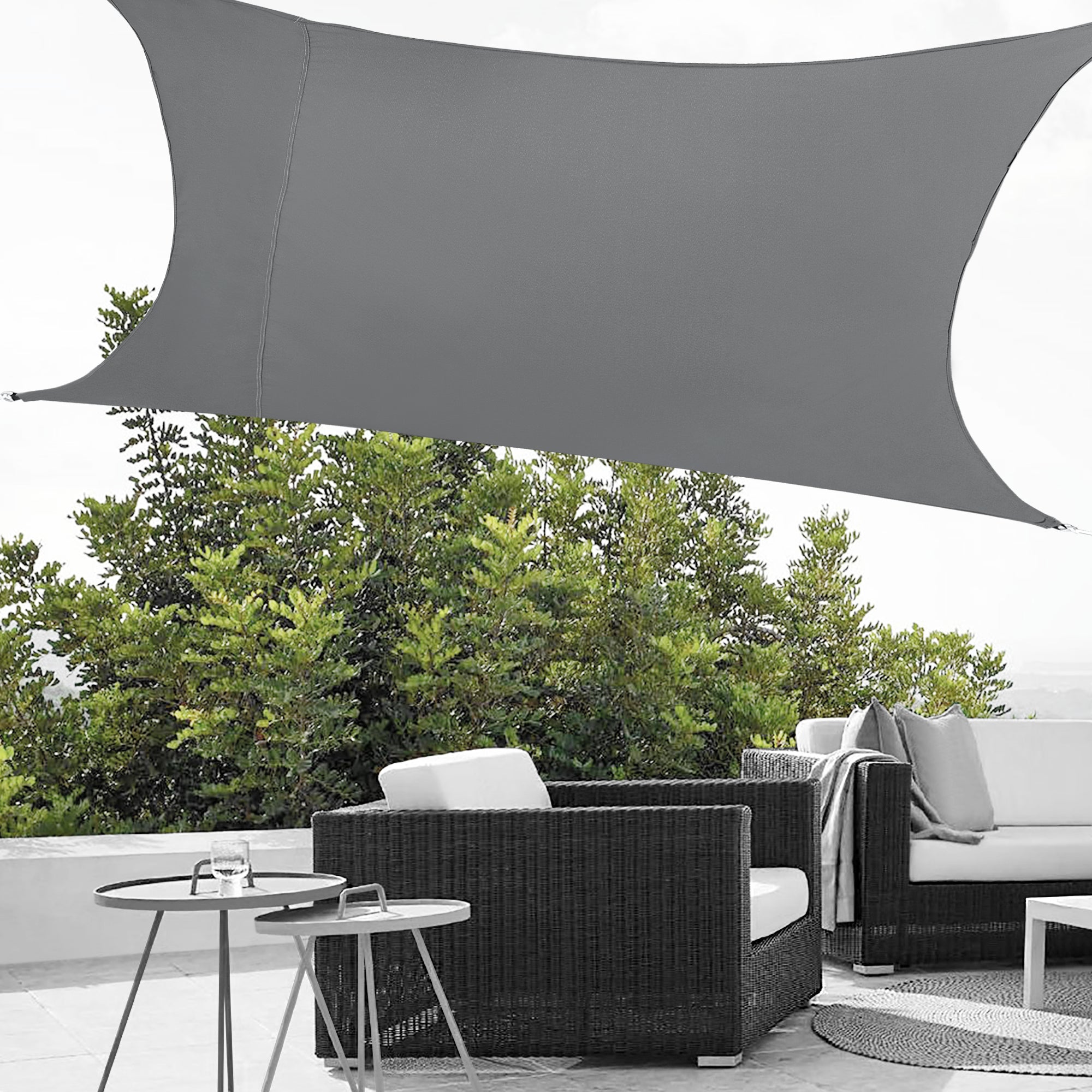 [en.casa] Tenda a Vela Parasole Oscurante Protezione Raggi UV e Vento Impermeabile Rettangolare 2m x 3m Grigio Scuro