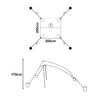 Telo Parasole a Vela Bernheze con 2 Pali 200x200x170 cm Blu pro.tec