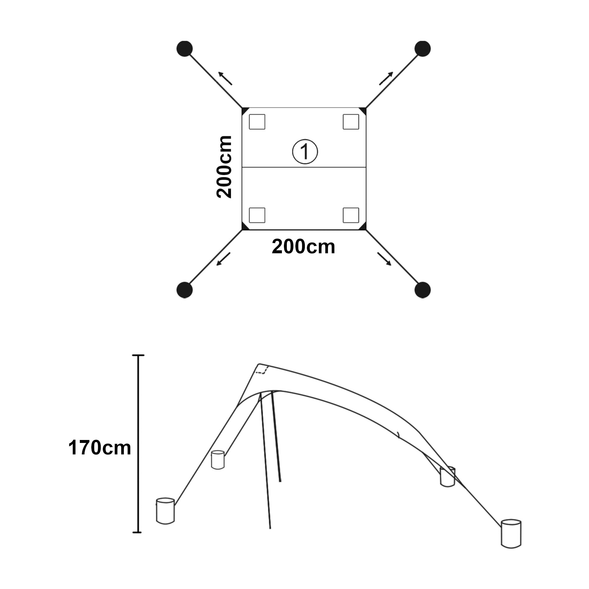 Telo Parasole a Vela Bernheze con 2 Pali 200x200x170 cm Blu pro.tec