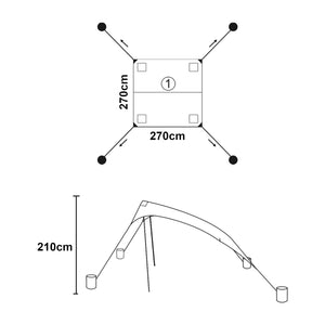 Telo Parasole a Vela Bernheze con 2 Pali 270x270x210 cm Blu pro.tec