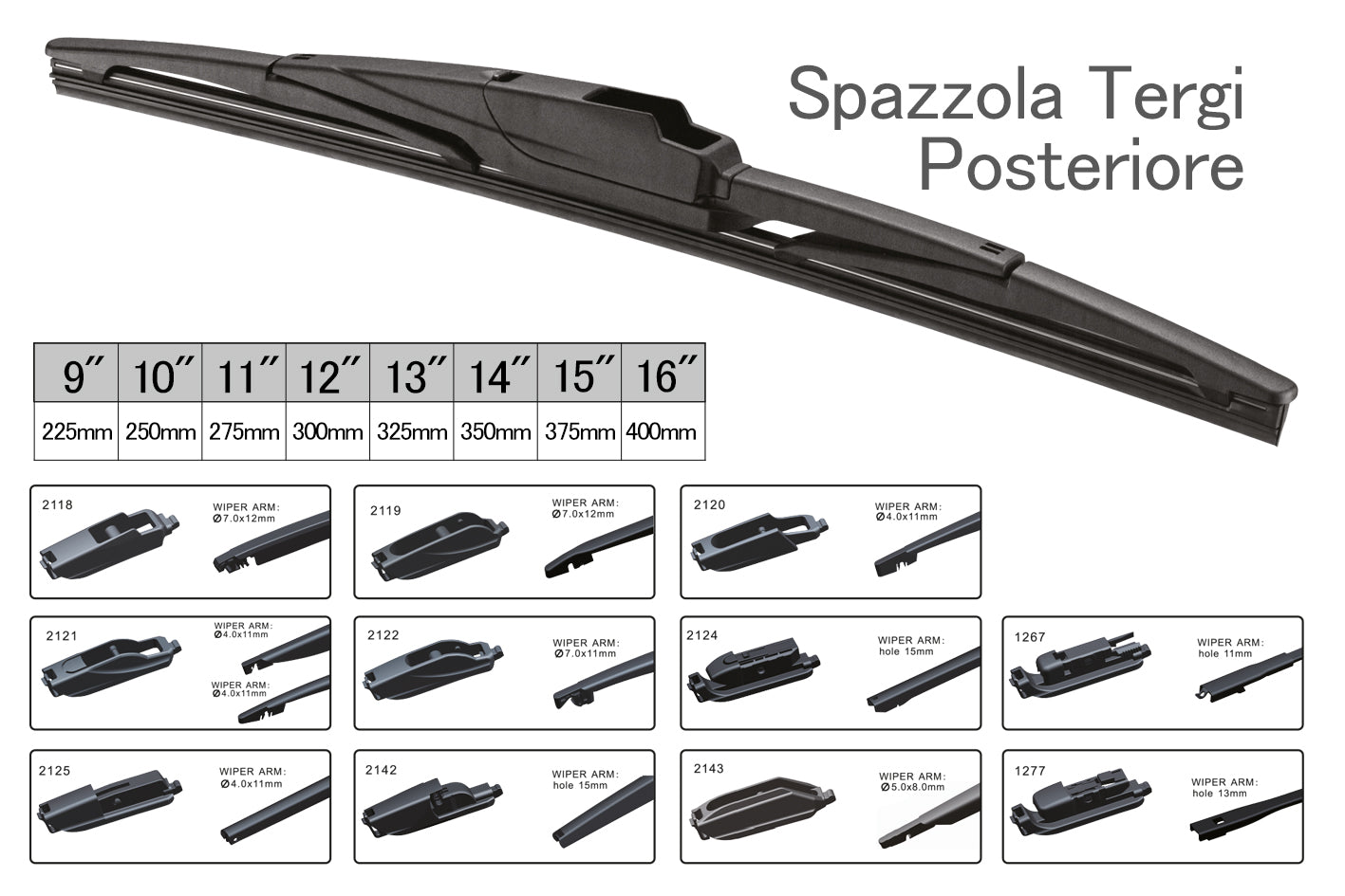 Spazzola Tergicristallo Posteriore Auto 13" 325mm 10 Connettori Universale Multi Adattatori