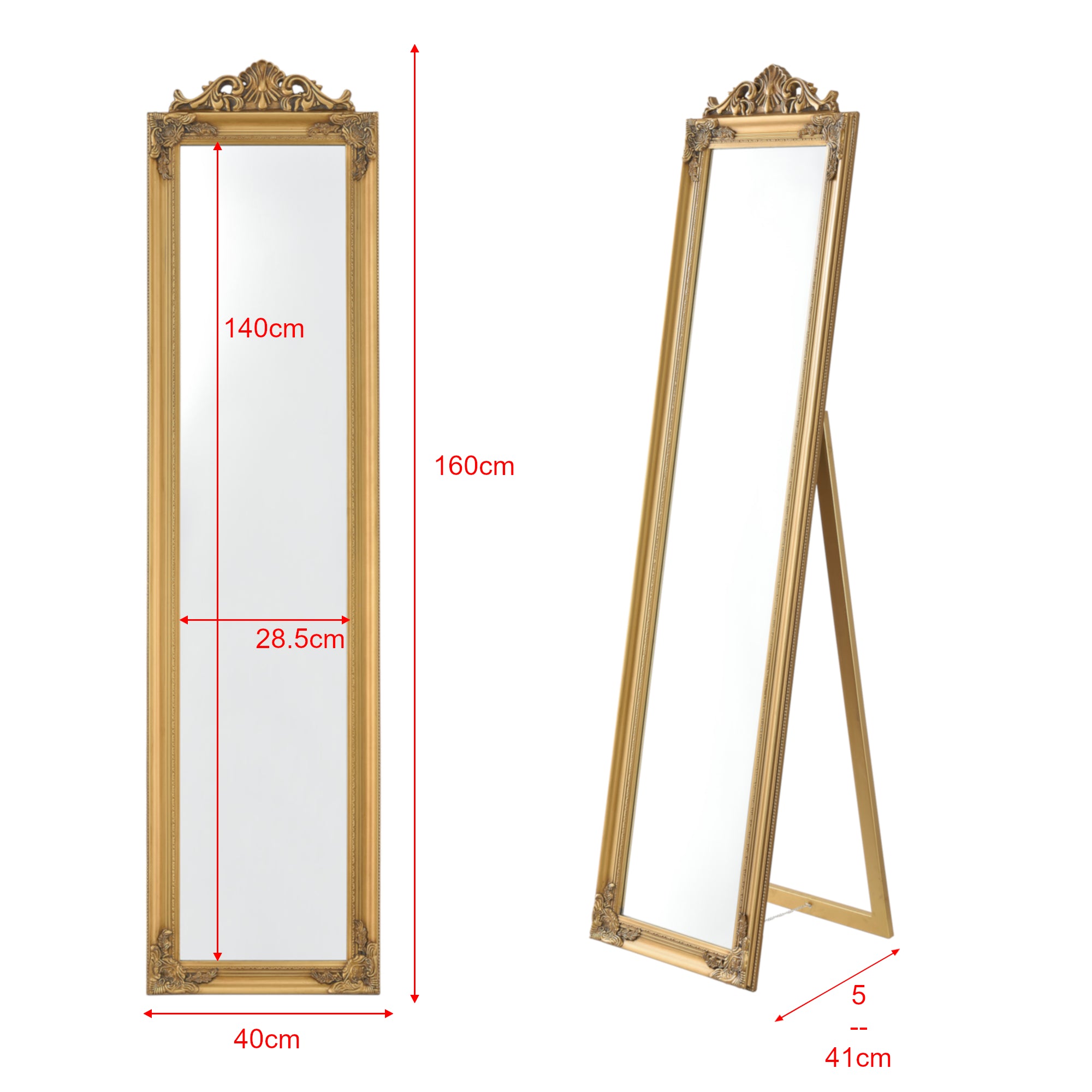 Specchio da Terra Arezzo a Figura Intera 160 x 40 cm Cornice in Eucalipto - Dorata [en.casa]