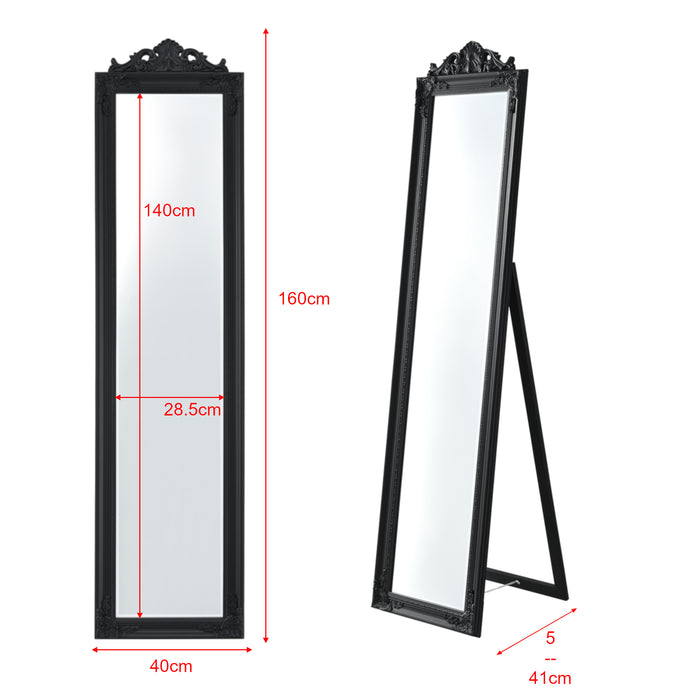 Specchio da Terra Arezzo a Figura Intera 160 x 40 cm Cornice in Eucalipto - Nero [en.casa]