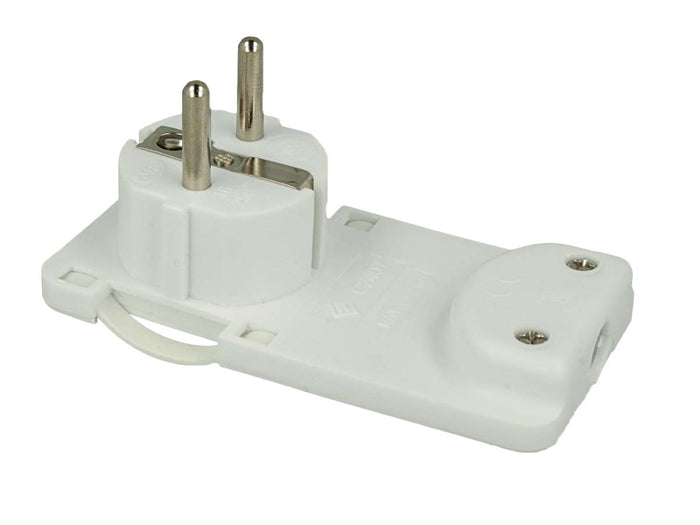 Spina Schuko Piatta Salvaspazio Bianco 16A 250V Uscita Cavo 90 Gradi