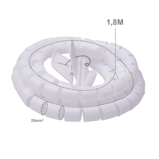 Spirale Avvolgi Cavo Flessibile Guaina Raccogli Organizzer Cavi Fermaglio Guidafilo Incluso 1,8M D25mm Bianco