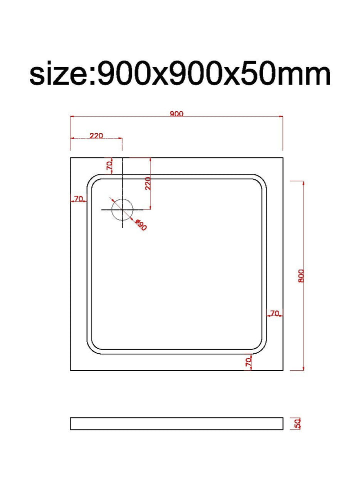 Piatto Doccia Ribassato Quadrato In Abs H 5cm Con Piletta Inclusa 90x90 