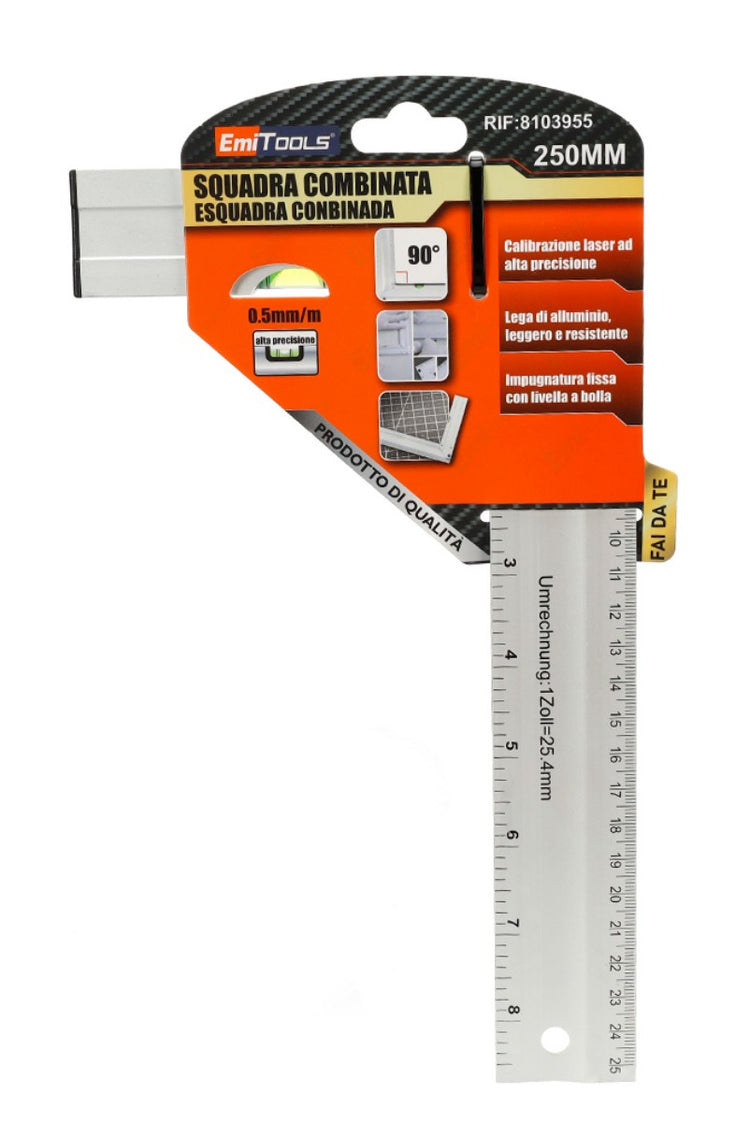 Squadra Combinata Con Livella 90&deg; Misura 250mm