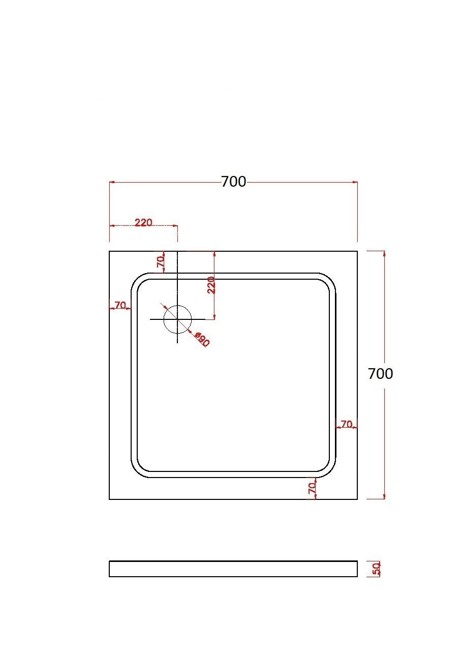 Piatto Doccia Ribassato Quadrato In Abs H 5cm Con Piletta Inclusa 70x70 