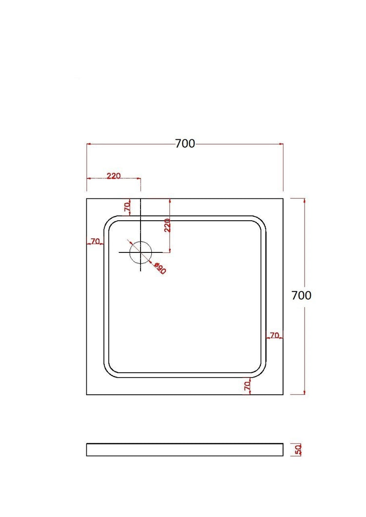 Piatto Doccia Ribassato Quadrato In Abs H 5cm Con Piletta Inclusa 70x70 