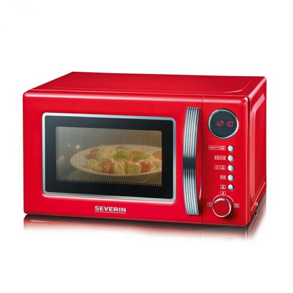 Sseverin mw 7893 forno microonde retrÃ² 700 w da 20 l con grill 1000 w, microonde piccolo con 8 programmi automatici e 5 livelli, microonde da tavolo con timer e display digitale, rosso