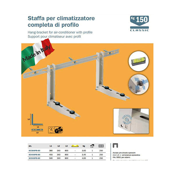 Staffe mensole supporti 520X400X800 150 KG climatizzatore condizionatore DUAL TRIAL QUADRI MADE IN ITALY cert. TUV clima.6794-140