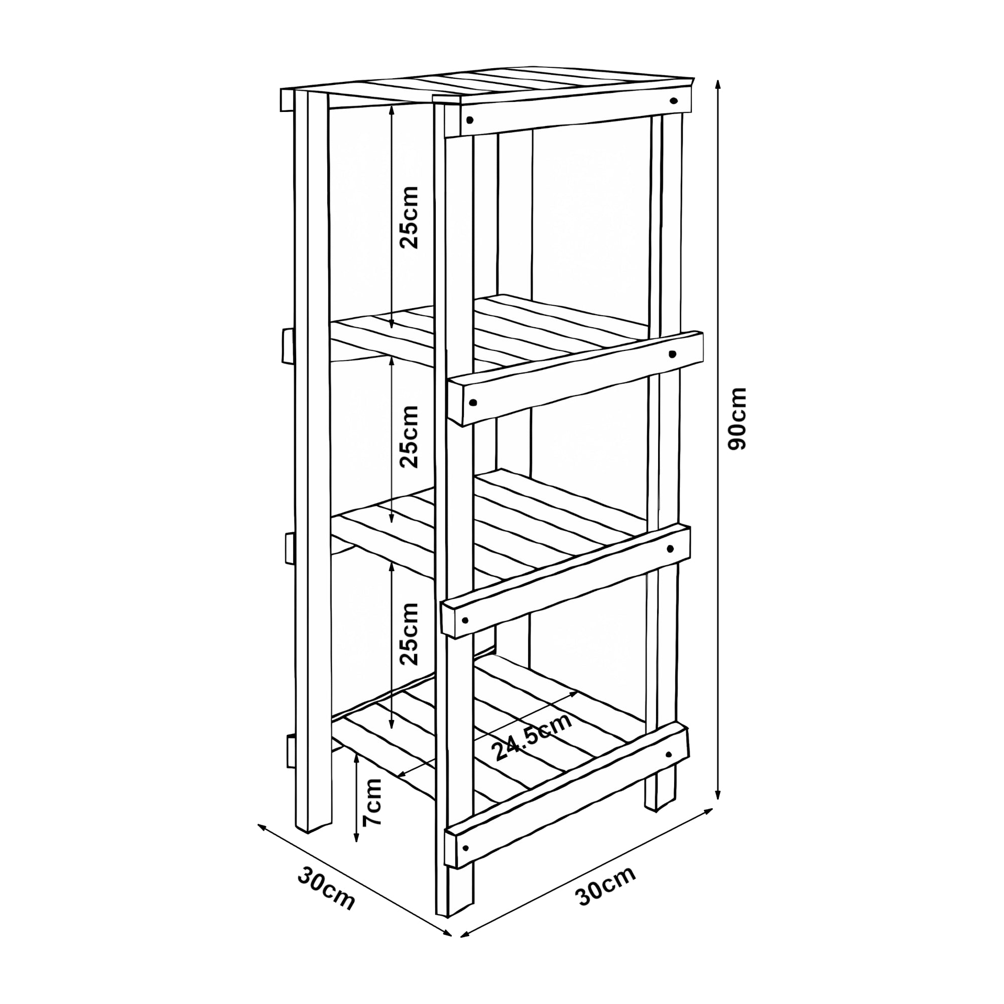 Scaffale da Bagno Kinnula con 4 Ripiani a Doghe Legno di Pino Tinto 90 x 30 x 30 cm [en.casa]