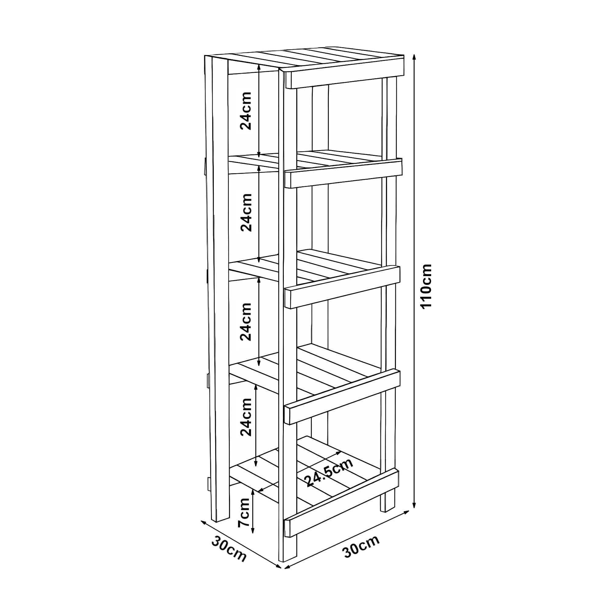 Scaffale da Bagno Kinnula con 5 Ripiani a Doghe Legno di Pino Tinto 110 x 30 x 30 cm [en.casa]