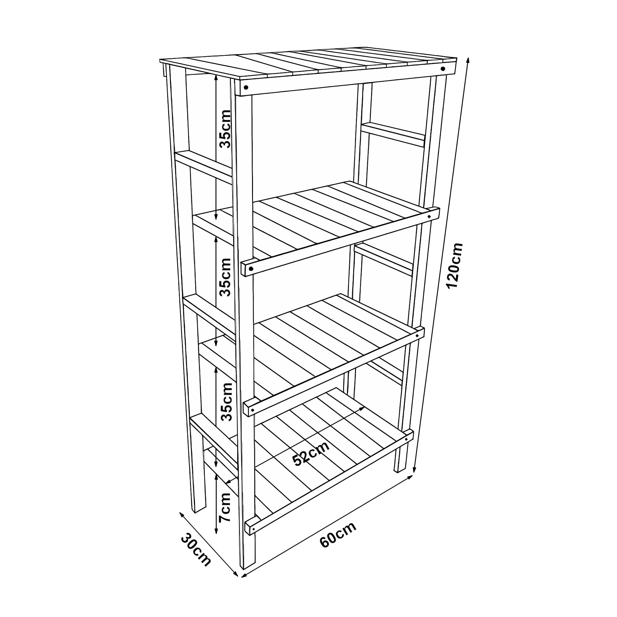 Scaffale da Bagno Kinnula con 4 Ripiani a Doghe Legno di Pino Tinto 120 x 60 x 30 cm [en.casa]