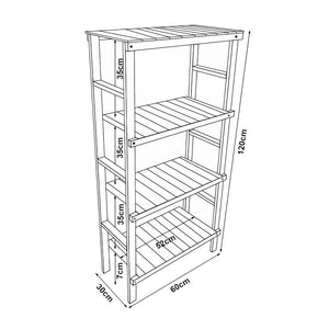 Scaffale da Bagno Kinnula con 4 Ripiani a Doghe Legno di Pino Tinto 120 x 60 x 30 cm [en.casa]