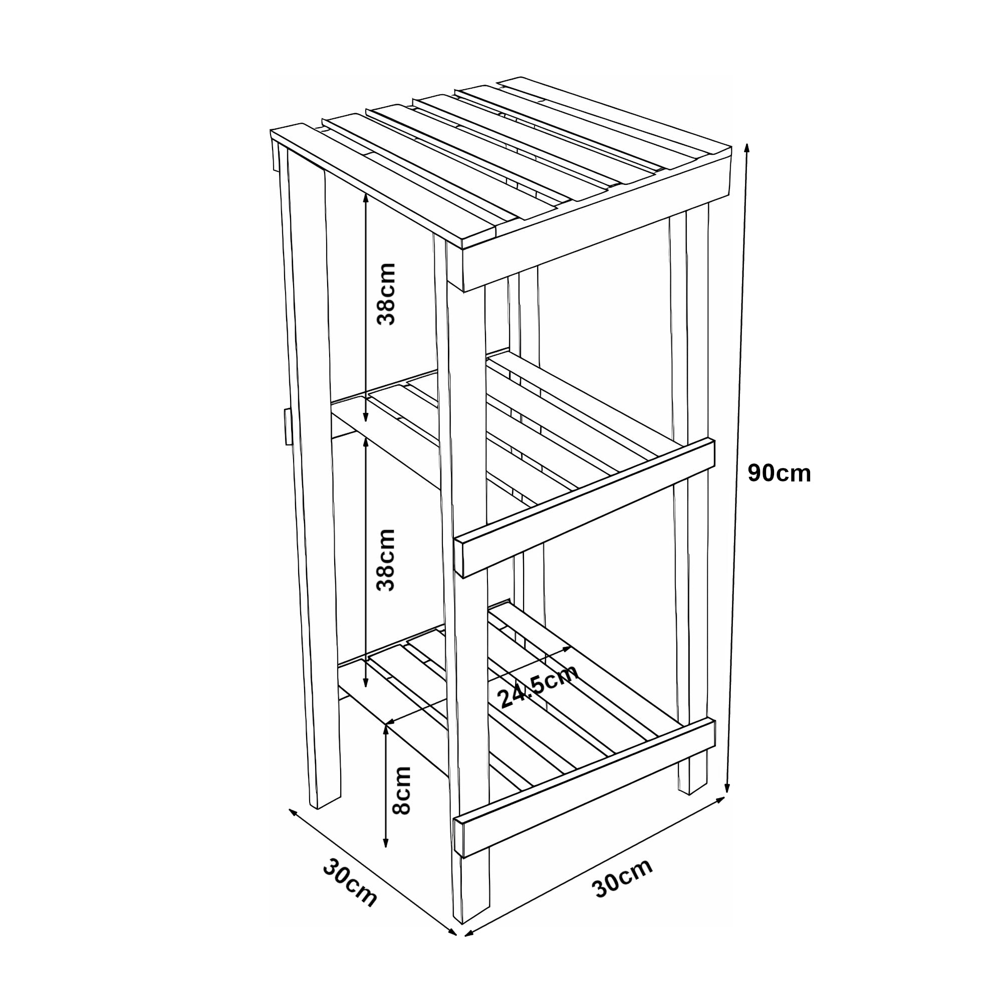 Scaffale da Bagno Kinnula con 3 Ripiani a Doghe Legno di Pino Naturale 90 x 30 x 30 cm [en.casa]