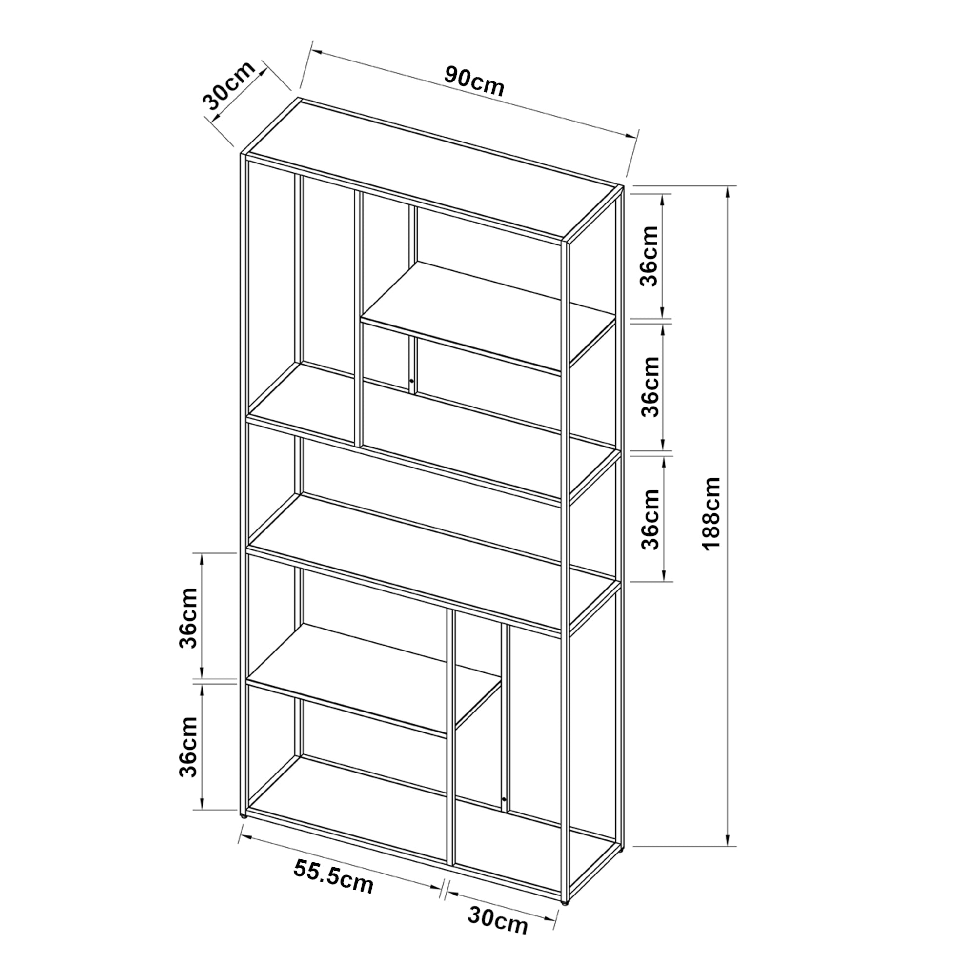 Scaffale da Terra Vehmaa in Acciaio Nero opaco 188 x 90 x 30 cm [en.casa]