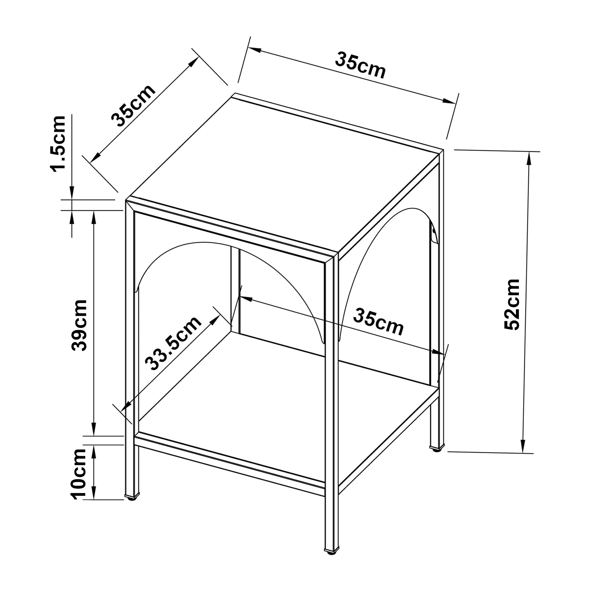 Tavolino Akaa con Scomparto Aperto Arcuato 52 x 35 x 35 cm Bianco [en.casa]