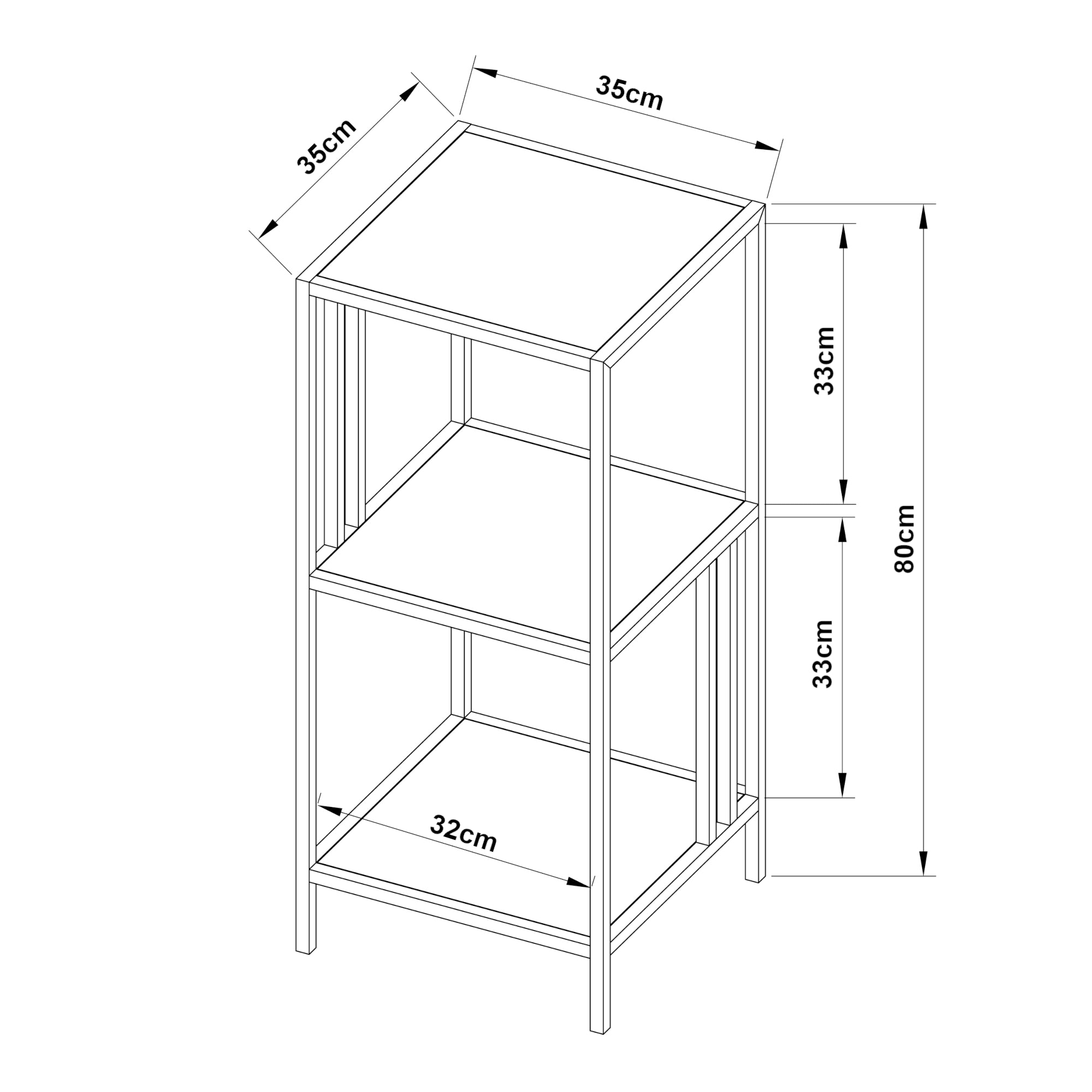 Scaffale Basso Kumlinge in Acciaio a 3 Ripiani Quadrati 80 x 35 x 35 cm Bianco [en.casa]