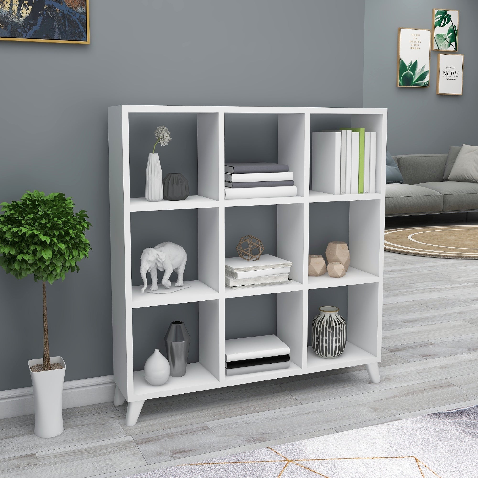 Libreria 'Svedala' Scaffale da Terra con 9 Scomparti Aperti a Forma di Cubo Mobile Espositore - Bianco [en.casa]