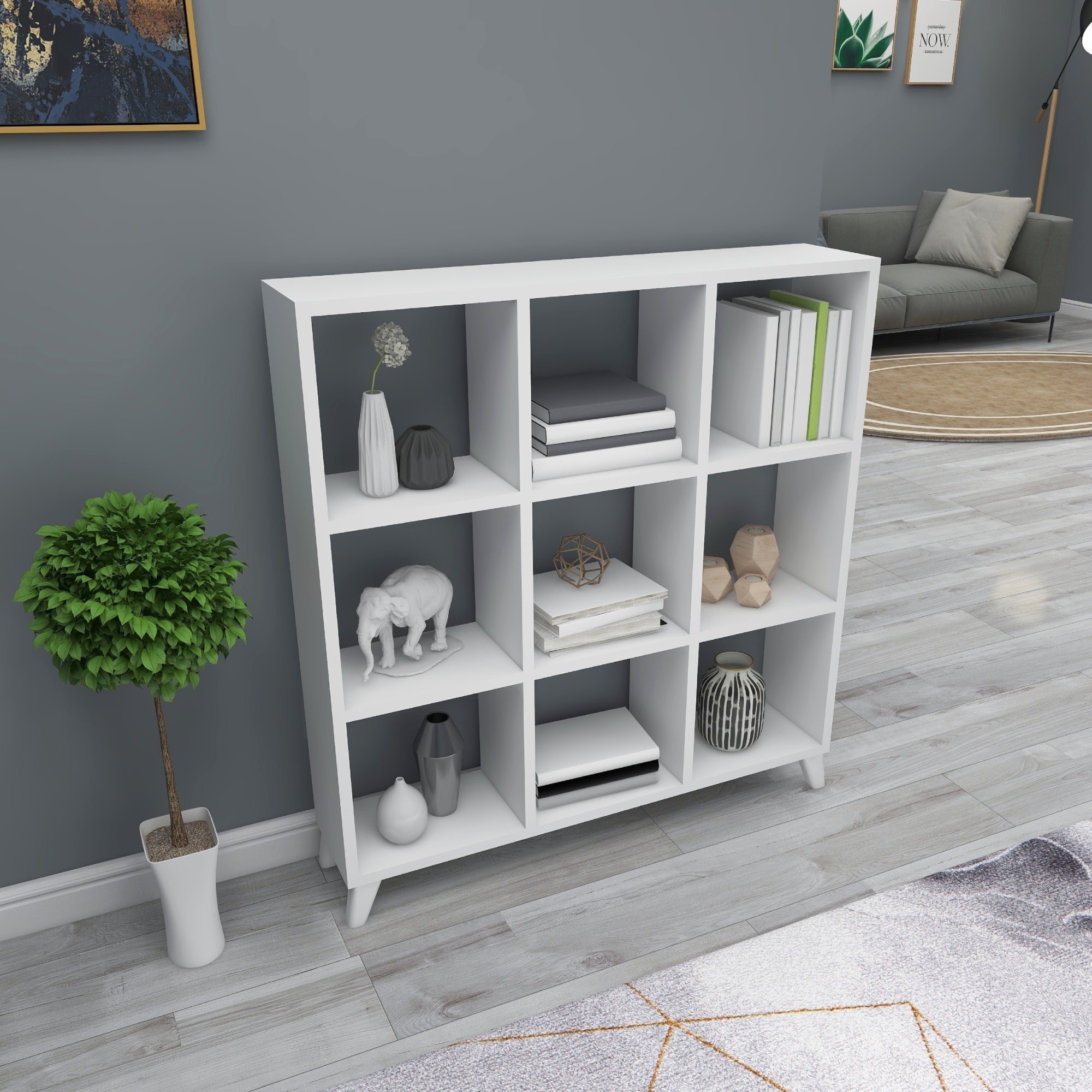 Libreria 'Svedala' Scaffale da Terra con 9 Scomparti Aperti a Forma di Cubo Mobile Espositore - Bianco [en.casa]