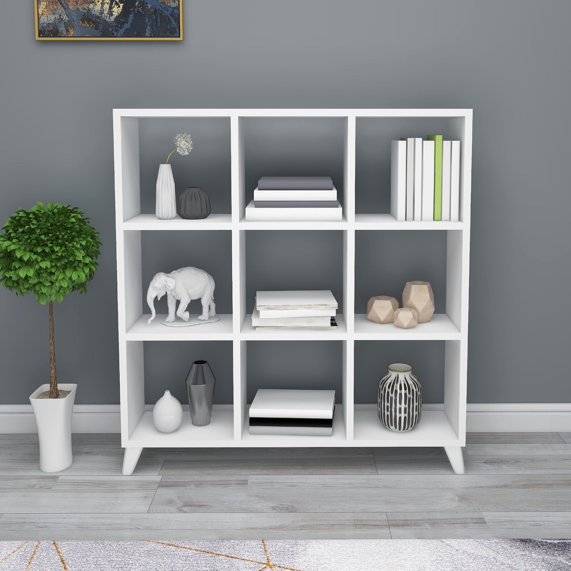 Libreria 'Svedala' Scaffale da Terra con 9 Scomparti Aperti a Forma di Cubo Mobile Espositore - Bianco [en.casa]