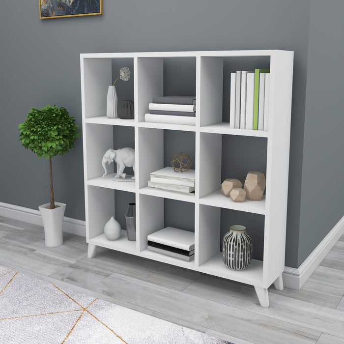 Libreria 'Svedala' Scaffale da Terra con 9 Scomparti Aperti a Forma di Cubo Mobile Espositore - Bianco [en.casa]